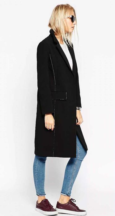 Casaco Asos Comprido Preto com Forro Contrastante