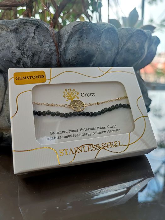 Par de Pulseiras aço inoxidável e onyx