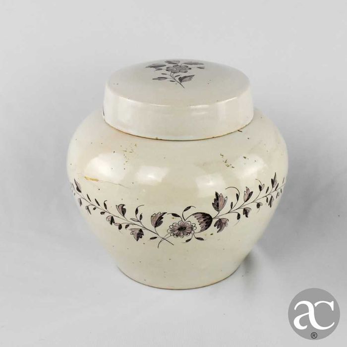 Pote com tampa em faiança da fábrica da Torrinha - Gaia