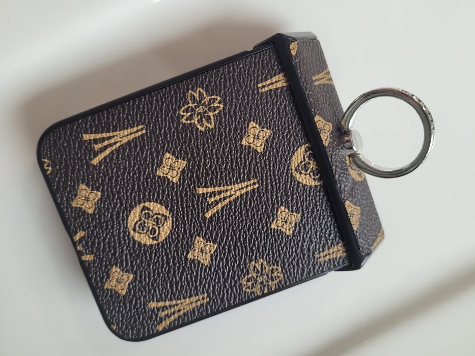 Etui Z Flip 6- pierścień - stojak, skóra retro,twarda obudowa(plastik