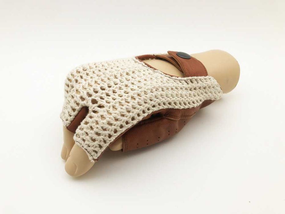 Luvas Sem Dedos Condução Pele & Crochet NOVAS Carros Clássicos “MOSS"