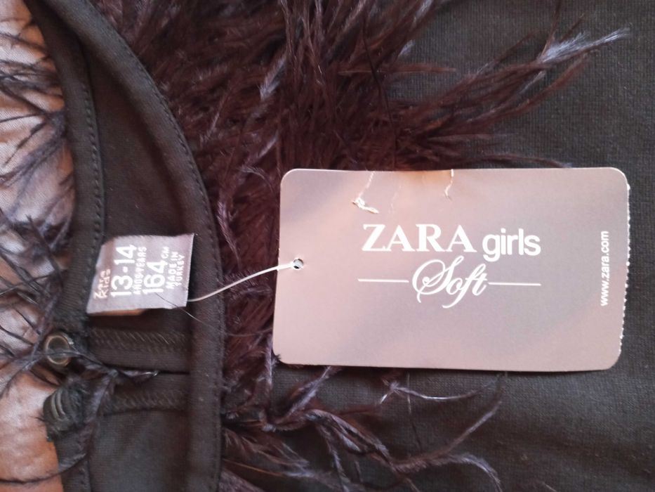 ZARA Nowa sukienka czarna z piórami r 158 164