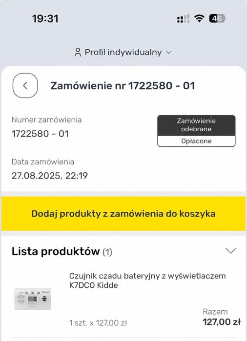 Czujnik tlenku węgla czadu Kidde K7DCO