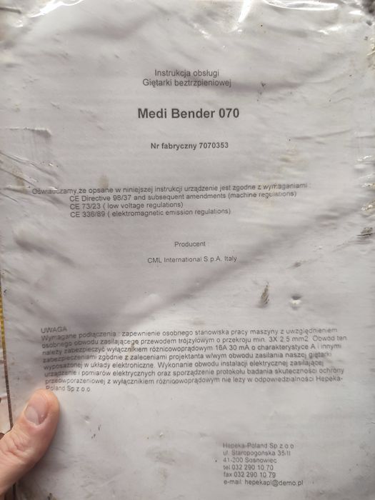 Giętarka beztrzpieniowa Ercolina Medi Bender 070