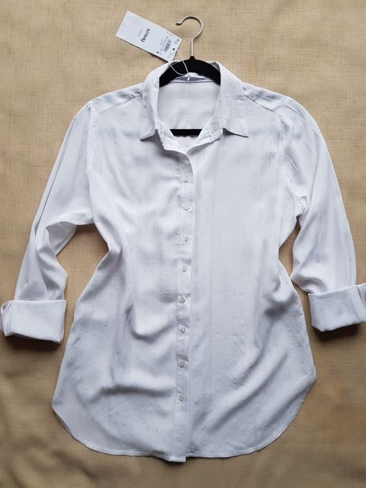 Nowa koszula damska S/M Sinsay nowa z metką biała w paski srebrne elegancka klasyczna dobry materiał wiskoza
