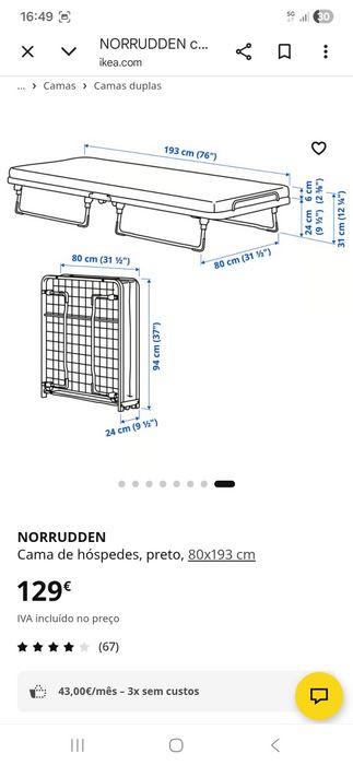 Cama desdobravel norruden Ikea