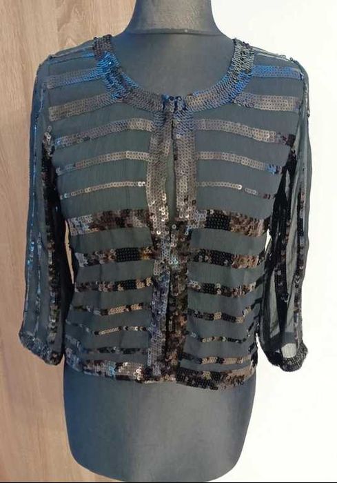Bluzka damska narzutka cekinowa na Sylwestra czarna rozmiar S 36