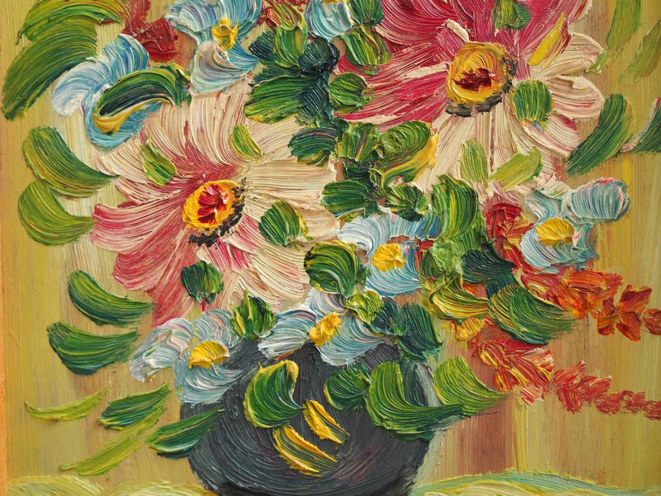 Stare obrazki olejne na dykcie, kwiaty, Krystiana Drzysga