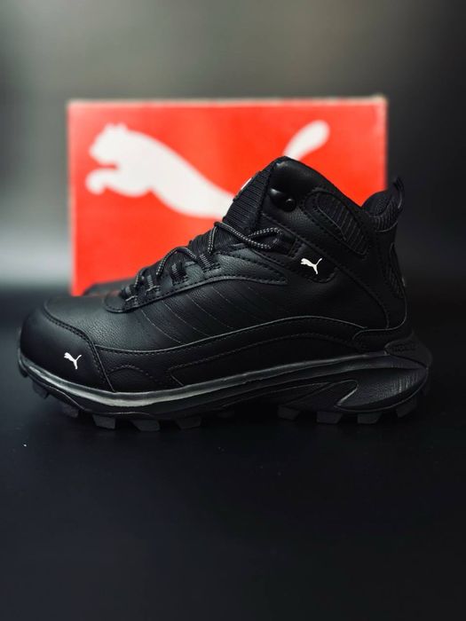 Черные зимние кроссовки Puma кожа / трекинговые кросы пума waterproof