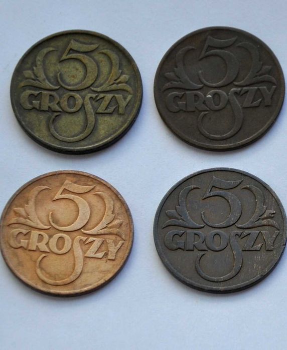 II RP.Zestaw 5 groszy,różne roczniki.