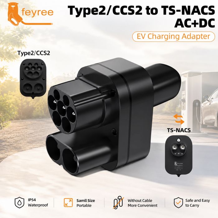 Перехідник CCS2 на Tesla FEYREE NACS AC/DC 250 кВт Type 2 для Tesla Model 3 Y S X адаптер швидкої зарядки CCS Combo 2