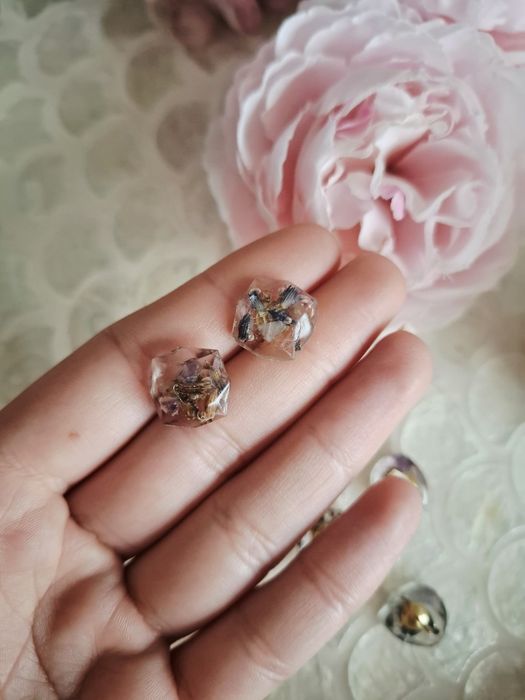 Kolczyki handmade ze stali nierdzewnej żywica lawenda ametyst