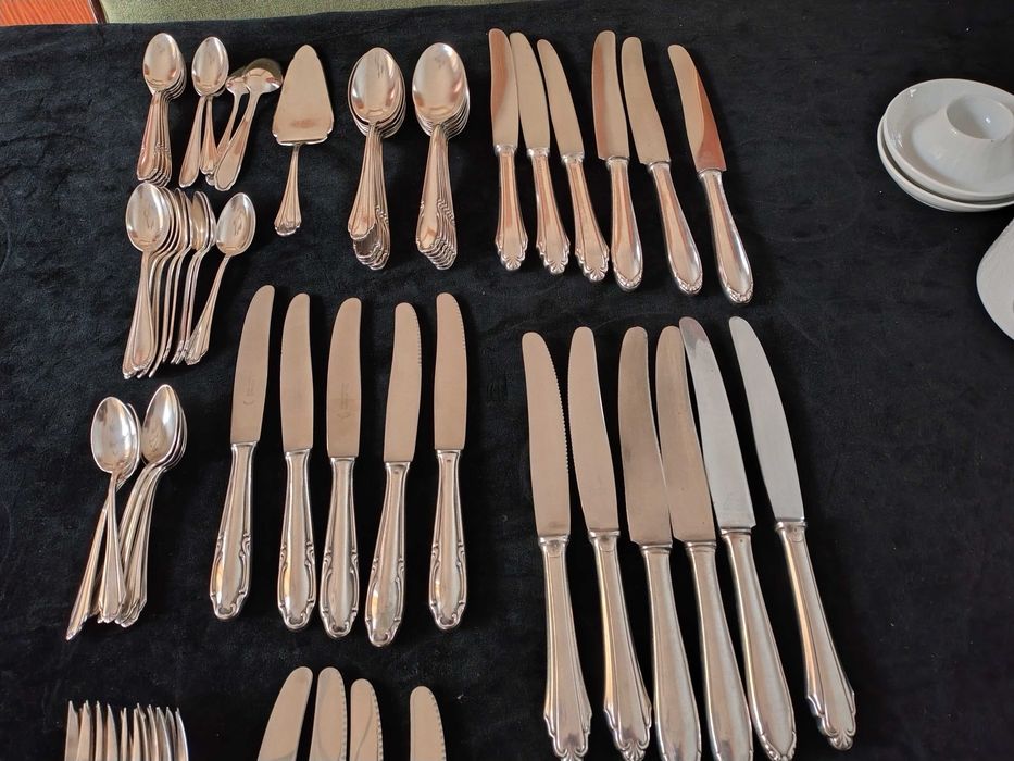 Platery posrebrzane sztućce zastawa stołowa 12 osób próba 90 119 sztuk