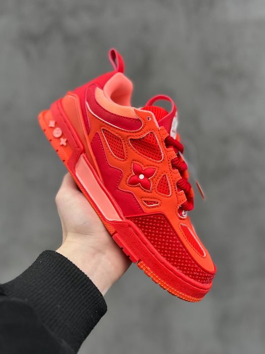 ФАВОРИТ! Louis Vuitton Skate Sneaker Red Mix Orange Cowhide 37 38 39 40 41 42 43 44 45 луї вітон скейт червоний мікс помаранчевий