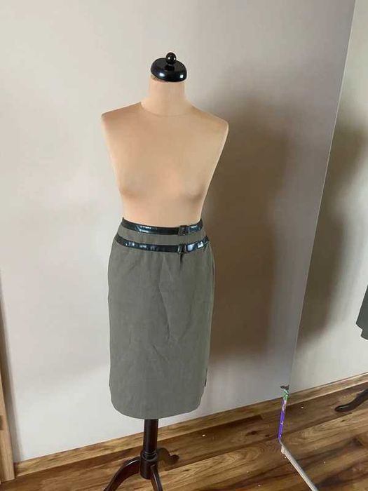 spodnica midi trapez braz welna wool kratka xl 42 40 l +size