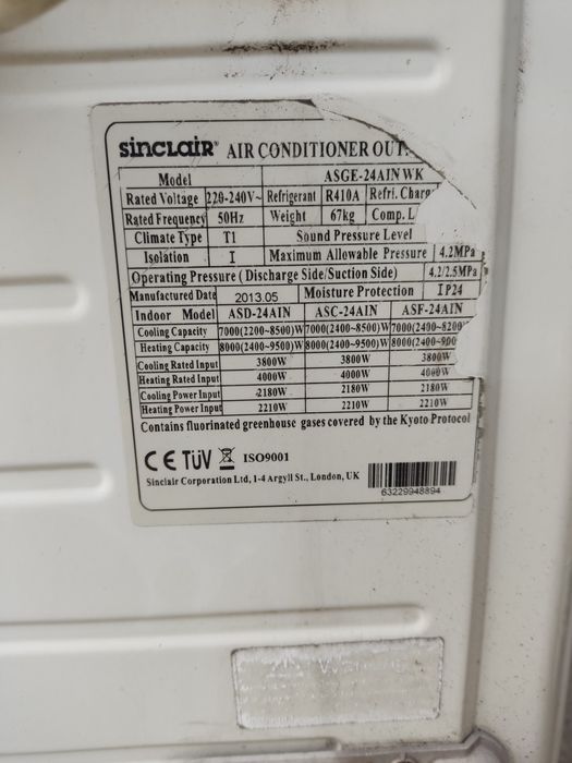 Klimatyzator pompa ciepła sinclair 9,5kw