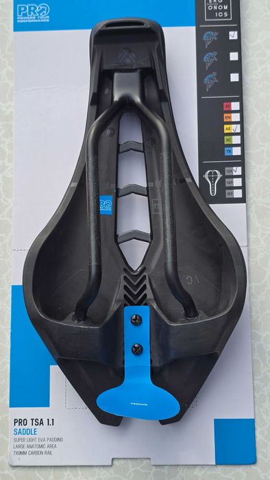 Nowe siodełko Pro TSA 1.1 karbonowe pręty, do triatlonu i czasówek, wąskie 132 mm
