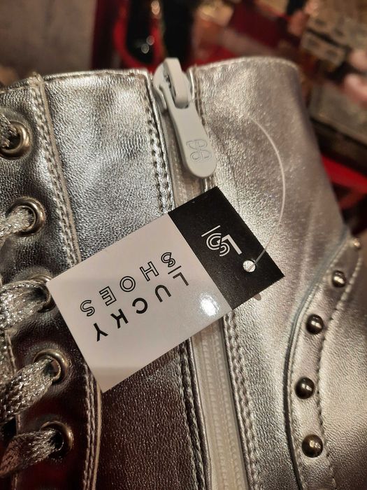 Buty  botki  damskie  srebrne skóra  ekologiczna  38 nowe
