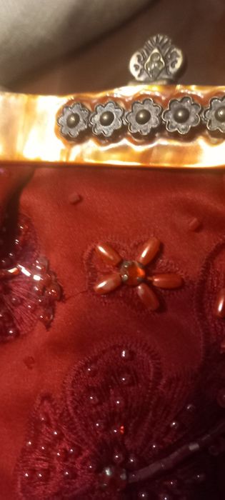 Retro torebka wizytowa kolekcja, czerwone wino, z koralikami