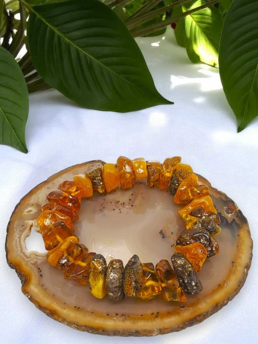 Bransoletka BURSZTYN bałtycki bryłki cytryna koniak zieleń #861