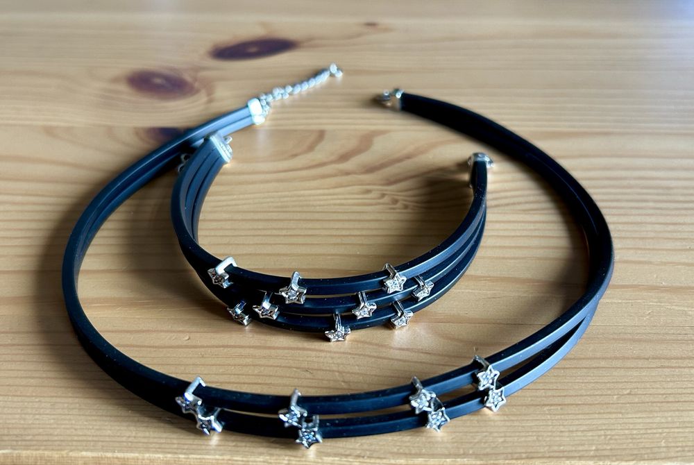 Conjunto Gargantilha e Pulseira Prata 925 com Pedras Zircónias (Estrelas)