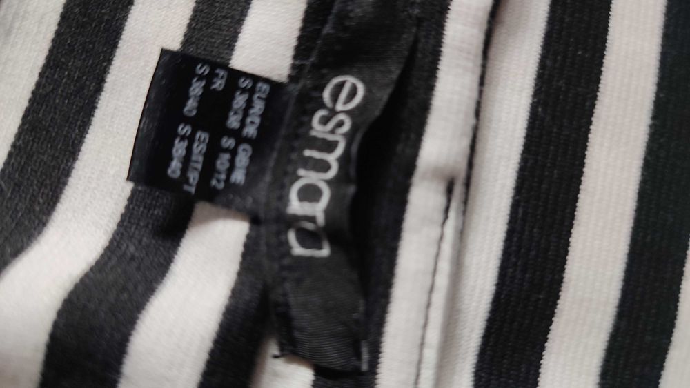 Sukienka princeska z rękawem do łokcia czarno białe paski klasyczna 38