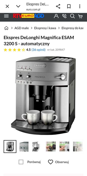 Ekspres DeLonghi Magnifica ESAM 3200S-automat+spieniacz jak NOWY