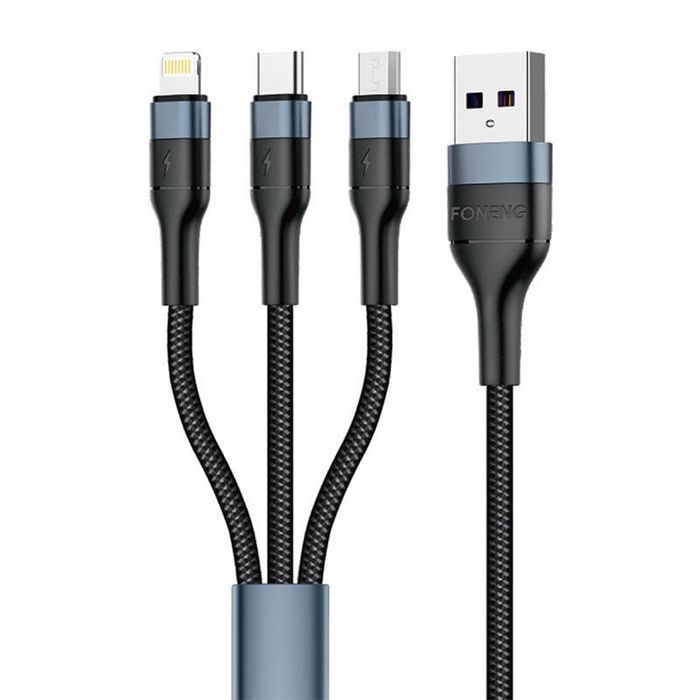 Kabel 3w1 USB do USB-C / Micro USB / Lightning Foneng X51, 3A, 1,2m