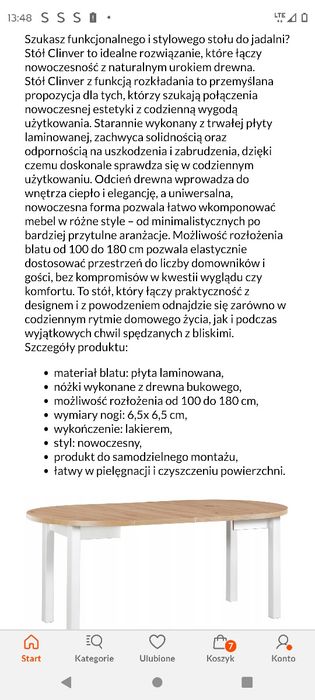 Stół drewniany rozkładany Clinver 100-180x100 cm biały/dąb artisan