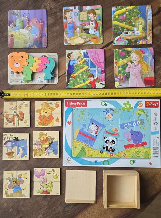 Duży zestaw 13szt puzzle i drewniane puzzle klocki