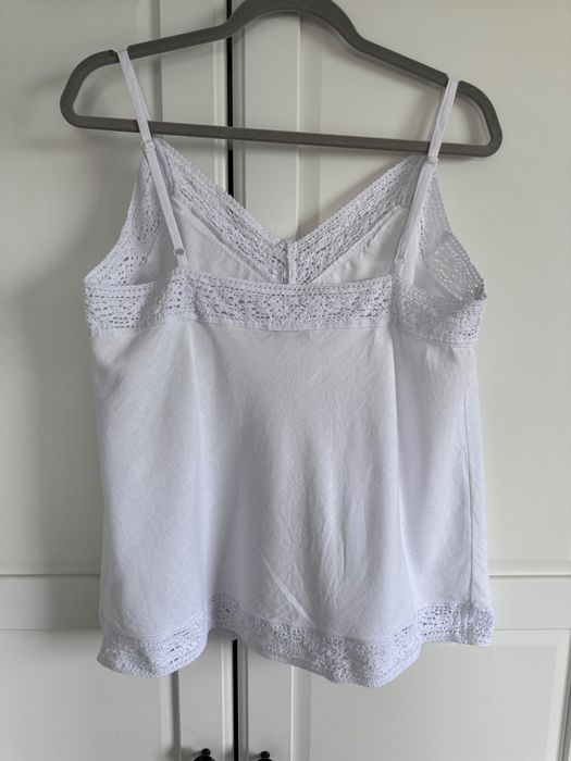 Marks&Spencer M&S lniany top biały crochet XL