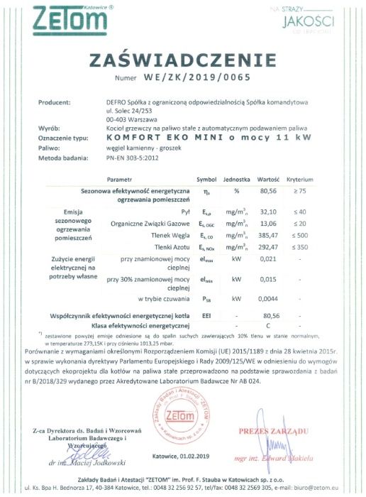 DEFRO Komfort Eko Mini 11 kW kocioł piec na ekogroszek eko-groszek