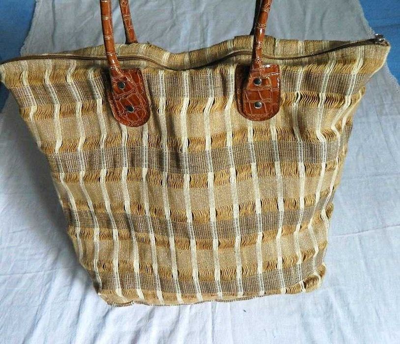 Beżowa płócienna torba, duża torebka, shopper