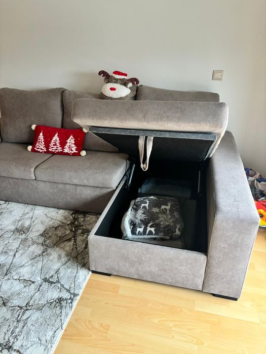 Sofá cama cinza, chaise long