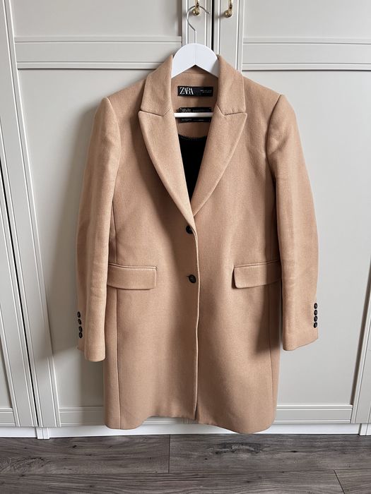 Zara manteco welniany bezowy plaszcz s elegancki