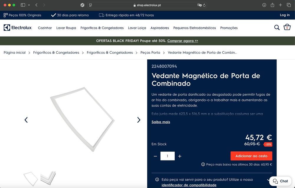 Vendante magnético da porta do frigorífico Electrolux/AEG/Zanussi