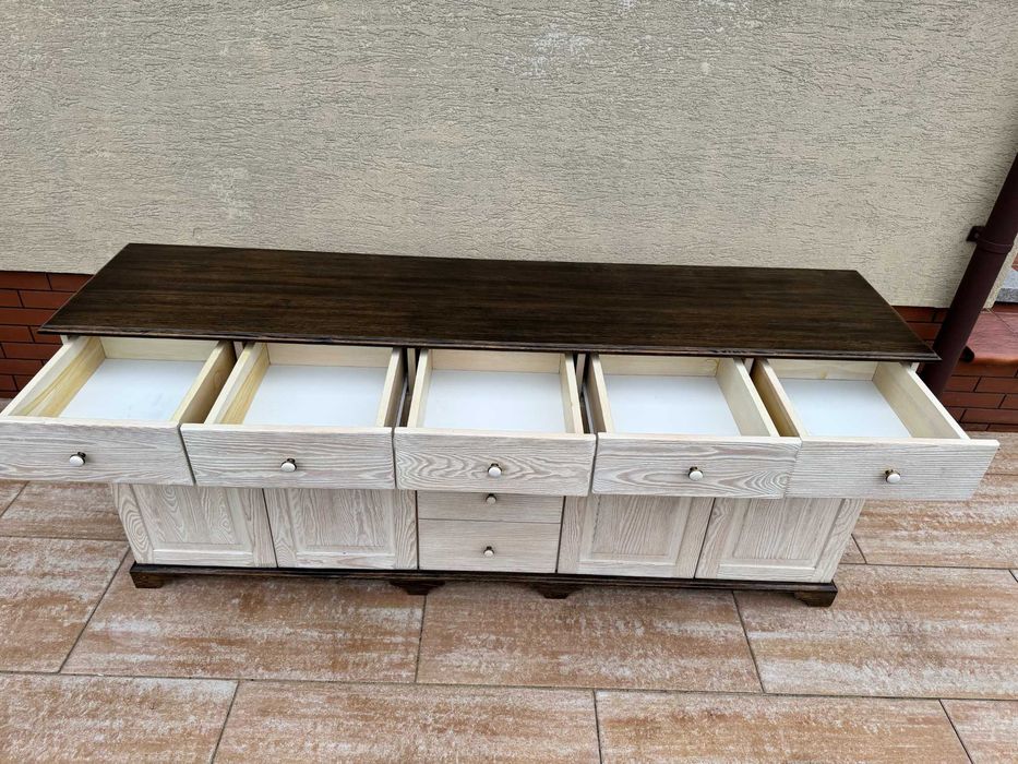 szafka drewniana komoda długa stylowa biała szafa witryna kredens stół