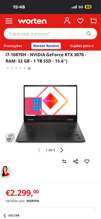 Portatil gamer omen 15 rtx 3070  i7  1087H 32gb ddr5 1tb ssd 300 hz MANDE A SUA PROPOSTA PREÇO NEGOCIAVEL