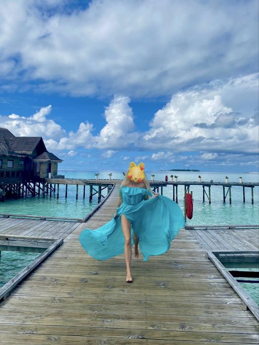 Шифонова сукня кольору Мальдів. Бірюзова сукня в пол. Голубое платье