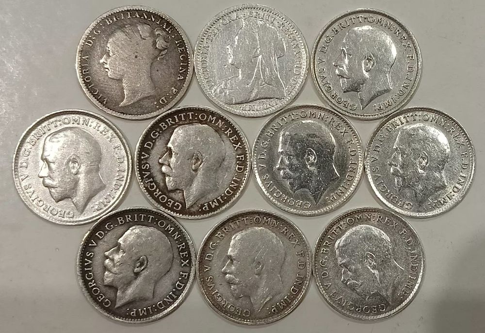 Продам 3 пенса Британії 10 штук срібло