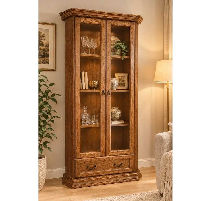 Witryna Dębowa 108 cm MONIKA / Dąb Rustikal / Wyprzedaż -40% / Salon Firmowy Olesno MEBLE PYKA