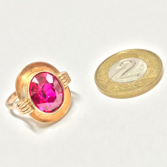 Złoty PIERŚCIONEK 14K cudowny RUBIN czerwony r. 14