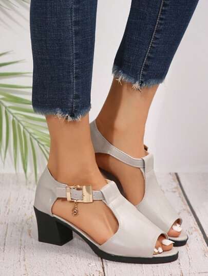 Szare sandałki na słupku odkryte palce obcas 37