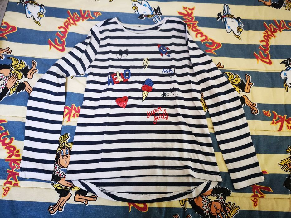 T-shirt manga comprida às riscas