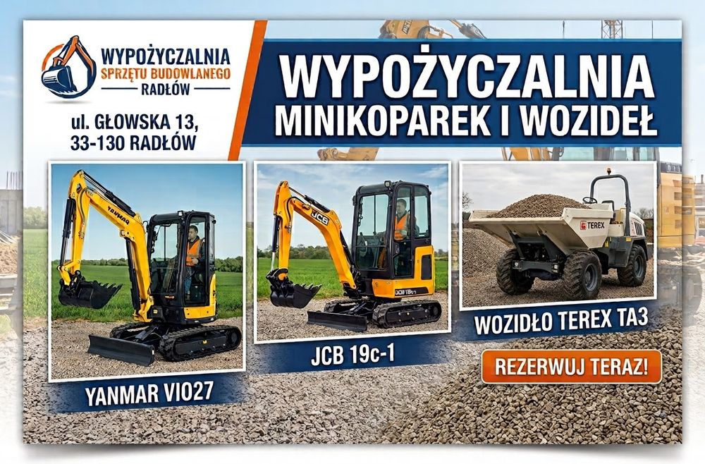 Wozidło budowlane 3T wynajem wypożyczalnia RADŁÓW koparka mini minikoparka transport do klienta