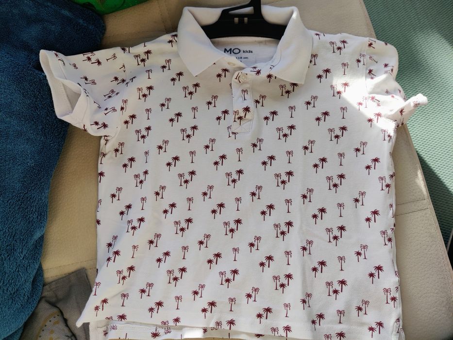 T-shirt, pólo branco, manga curta, Mo kids, 5/6 anos, 118 cm