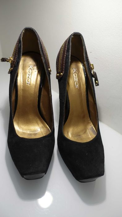 Kazar, czarne skórzane szpilki , rozmiar 37, obcas 13cm