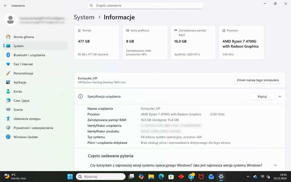 Komputer HP Gaming Ryzen 7 4700G/16GB/512GB SSD/RTX3060Ti 8GB/Win11H