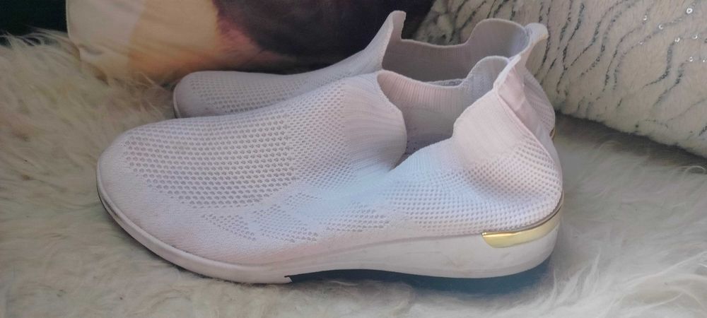 Białe Wsuwane Buty Sportowe sneakersy na Grubej Podeszwie