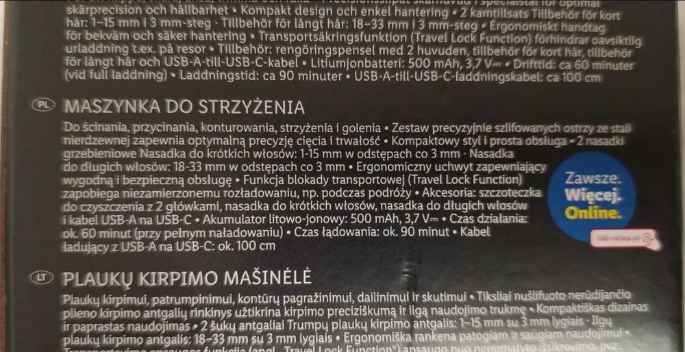 SILVERCREST SHCA 3,7 A1, aku trymer/maszynka do włosów i brody